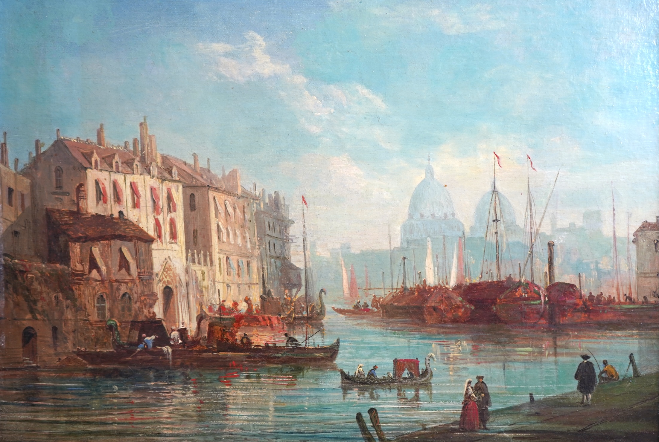 Attributed to Alexandre Defaux, French 1826-1900, Venetian canal with gondolas